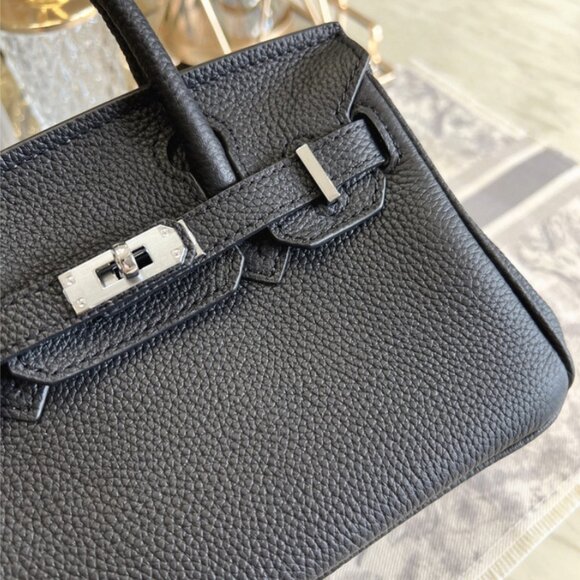 Black genuine leather women's handbag | Silver Hardware SHW | Available 2 Sizes - Picture 6 of 8